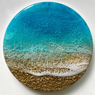 Smooth Touch by Ana Hefco | Mixed Media on ceramic depicting ocean waves and sandy shore. For Sale