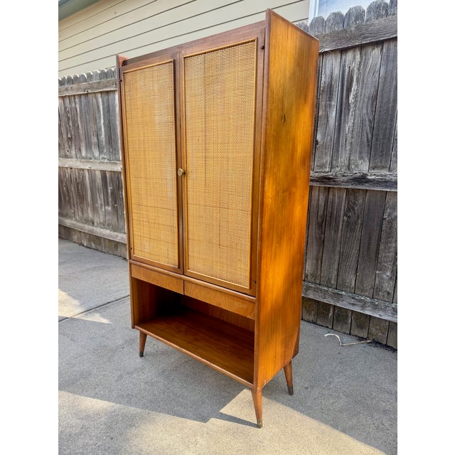 Mid-Century Modern Drexel Declaration Walnut and Cane Cabinet For Sale - Image 3 of 11