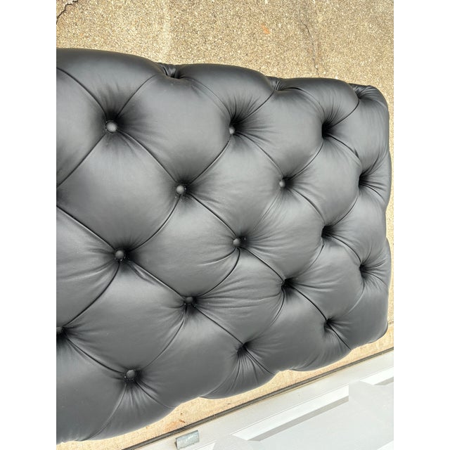 Black 1950s Large Chesterfield Style Tufted Black Italian Leather Ottoman Bench For Sale - Image 8 of 11