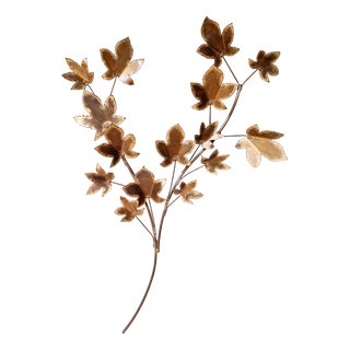 Large Brass Brutalist Wall Light with Branches and Maple Leaves, 1970 For Sale