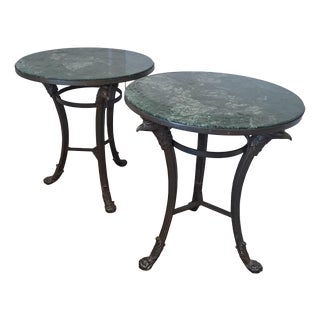 French Marble and Metal Side Tables, 1930, Set of 2 For Sale
