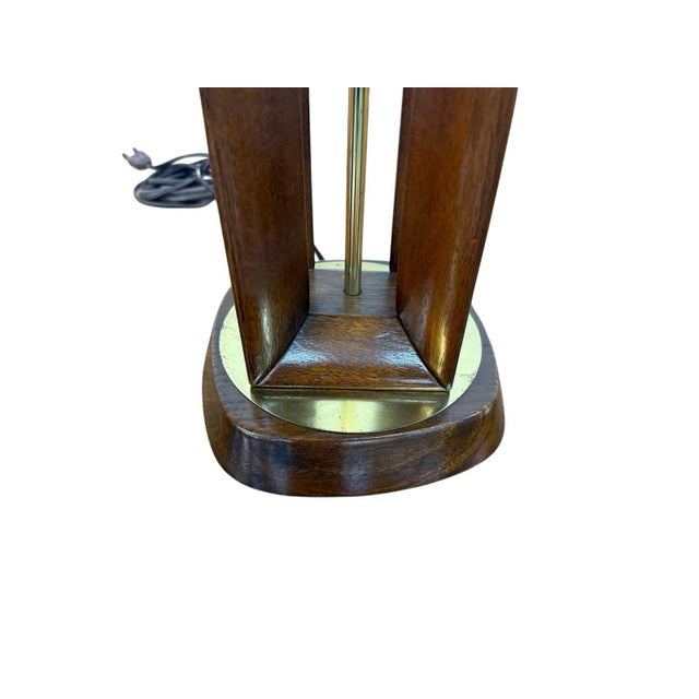 1960s Mid-Century Modern Walnut Brass Sea Shell Table Lamp W/Original Drum Shade For Sale - Image 5 of 13