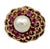 18k Yellow Gold Domed Basket-Weave Pearl and Ruby Cocktail Ring For Sale - Image 4 of 12