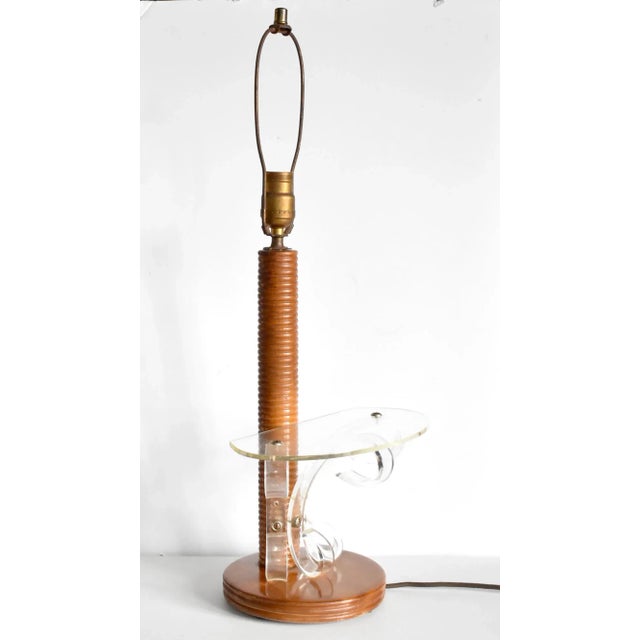 Mid-Century Modern Wood & Acrylic Shelf Table Lamp For Sale - Image 4 of 11