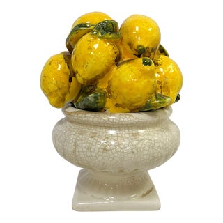 Vintage Italian Ceramic Majolica Petite Lemon Topiary For Sale