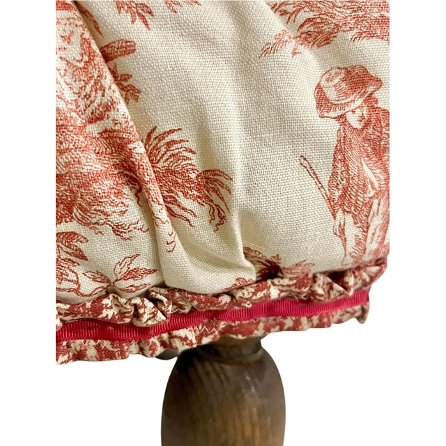 Vintage French Provincial Style Red Toile Foot Stool in the Style of Mackenzie Childs For Sale - Image 6 of 13