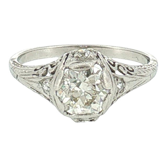 1920's Platinum 1.06ct Old European Cut Diamond Hand Fabricated Engagement RIng, Size 6.25 For Sale