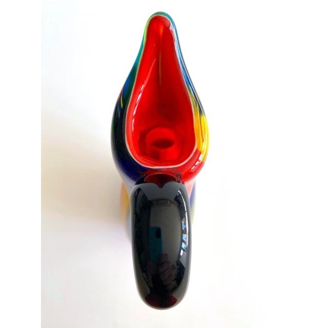 Vintage 1980's Postmodern Italian Murano Art Glass Fused Multicolor Stripe Sculptural Pitcher Vase For Sale - Image 9 of 13