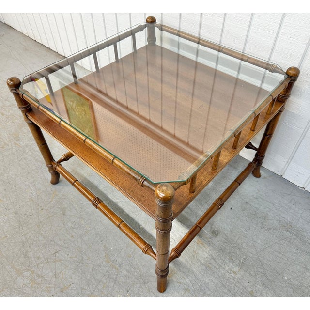 Mid-Century Modern Vintage Faux Bamboo Glass Top Side Table For Sale - Image 3 of 6
