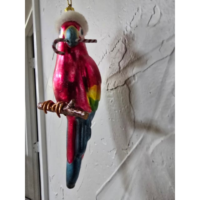 Vintage Hand-Blown Glass Tropical Parrot in Santa Hat Christmas Ornament For Sale - Image 4 of 12