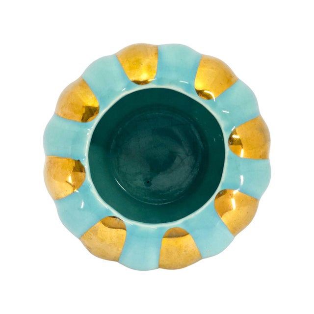 1950s 1950 California Art Pottery Turquoise and Gold Lobed Vase, Attributed to Tudor For Sale - Image 5 of 7