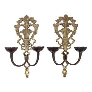 Vintage Empire Style Brass Wall Candle Sconces - a Pair