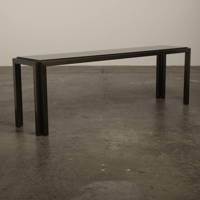 1960s 1960s Metallic Console Table Long & Low Glass Gunmetal Ultra Cool 73” For Sale - Image 5 of 16