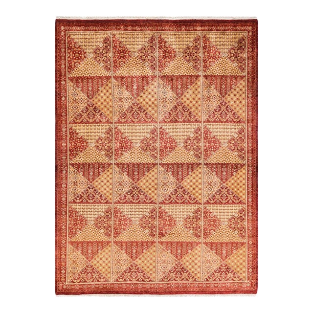 Eclectic, One-of-a-Kind Hand-Knotted Area Rug - Orange, 6' 2" x 8' 4" For Sale