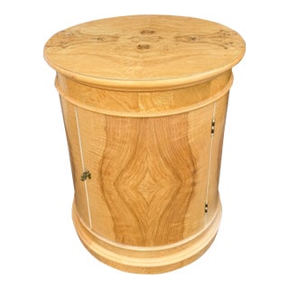1990s Henredon Burl Wood Drum Nightstand/End Table For Sale