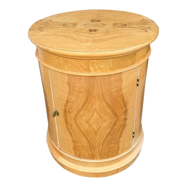 1990s Henredon Burl Wood Drum Nightstand/End Table For Sale