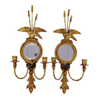 Federal Gilded Candle Sconces With Mirrors - a Pair For Sale