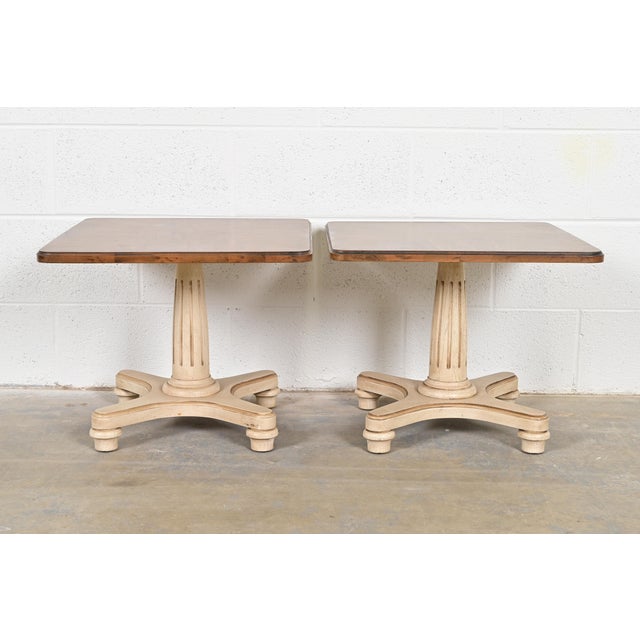 Neoclassical Heritage Furniture Regency Walnut Pedestal Tea Tables or Occasional Side Tables, Pair For Sale - Image 3 of 12