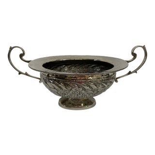 Vintage Silverplated Hammered Repousse Jardiniere Centerpiece With Handles For Sale
