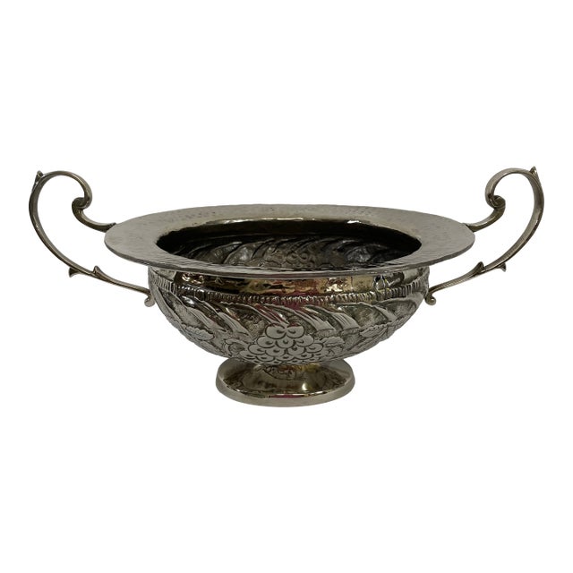 Vintage Silverplated Hammered Repousse Jardiniere Centerpiece With Handles For Sale