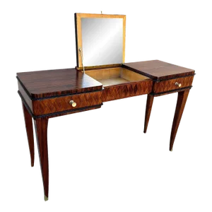 Early 20th Century French Art Deco Flip Top Madagascar Rosewood & Brass Dressing Table Vanity