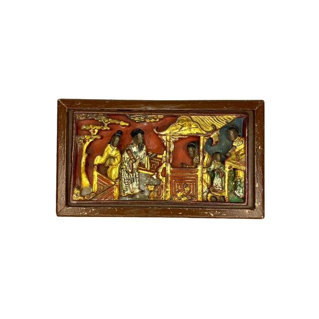 Rare Set of 3 Antique Chinese Gilt Wood Carved Panels | Qing Dynasty Chinoiserie Wall Art For Sale - Image 4 of 17