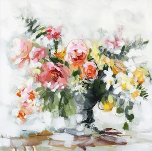 "She Sings and Dances" Contemporary Floral Still Life Mixed-Media Painting by Kellie Newsome
