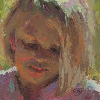 Quiet Glow by Lisa Fricker | Oil on Panel Portrait of a woman with soft features and a serene expression. For Sale
