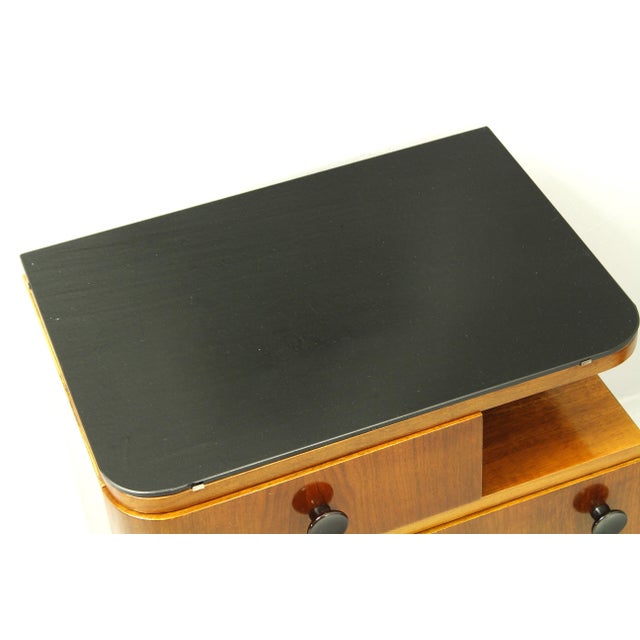 Mid-Century Nightstands with Walnut Veneer and Black Opal Glass Tops, 1960s, Set of 2 For Sale - Image 9 of 17