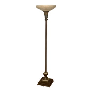 Art Nouveau Floor Lamp With Glass Shade Marble Base and Dolphin Feet For Sale