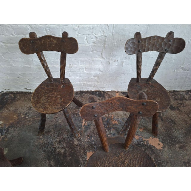 Mid 20th Century Brutalist French Hand-Carved Dining Chairs After Alexandre Noll, 1950s, Set of 4 For Sale - Image 5 of 9