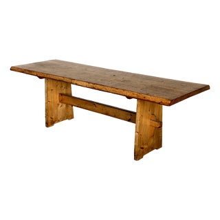 Vintage Pine Trestle Dining Table, 1940s For Sale