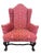 Elegant Queen Anne Wingback Chair in Coral Damask Upholstery With Carved Mahogany Frame For Sale In Greensboro - Image 6 of 12