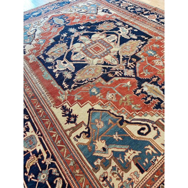 Antique Persian Serapi Carpet Handmade Oriental Rug Light Blue, Ivory, Rusty Red For Sale - Image 16 of 18