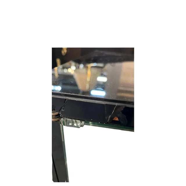 Glass Pair of Hollywood Regency Black Glass and Mirror Cabinets With Cabriole Legs For Sale - Image 7 of 7
