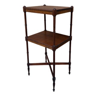 Early 20th Century Berkey & Gay Mahogany Faux Bamboo Two-Tier Side Table For Sale