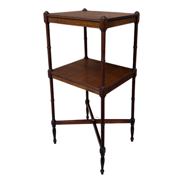 Early 20th Century Berkey & Gay Mahogany Faux Bamboo Two-Tier Side Table For Sale