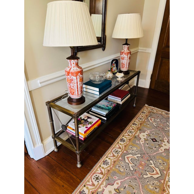 Vintage Neo-Classical Aged Brass Two Tier Console Table For Sale - Image 11 of 12