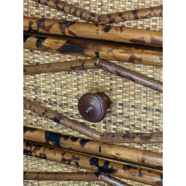 1990s Late 20th Century Burnt Cane and Faux Bamboo Chest / Nightstand For Sale - Image 5 of 10