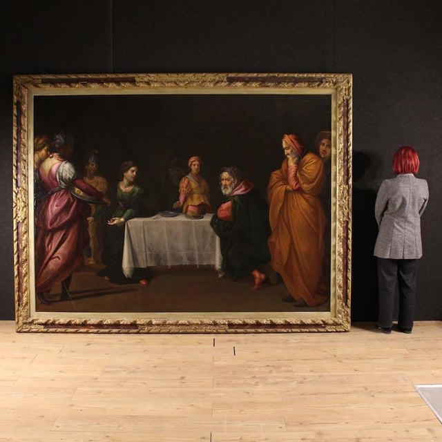 Great 17th-century italian painting. Oil on canvas, monumental in scale, artwork depicting herod's banquet with salome and...