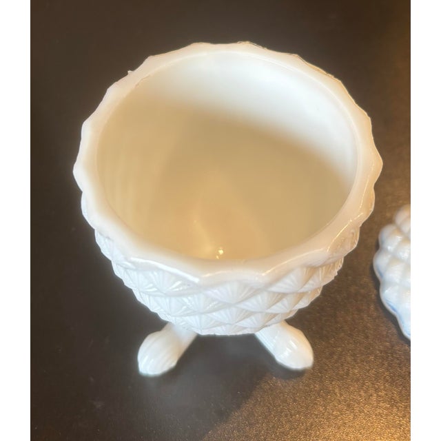 Glass 1900s Portieux Vallerysthal Pineapple Covered Dish White Opaline Milk Glass For Sale - Image 7 of 10