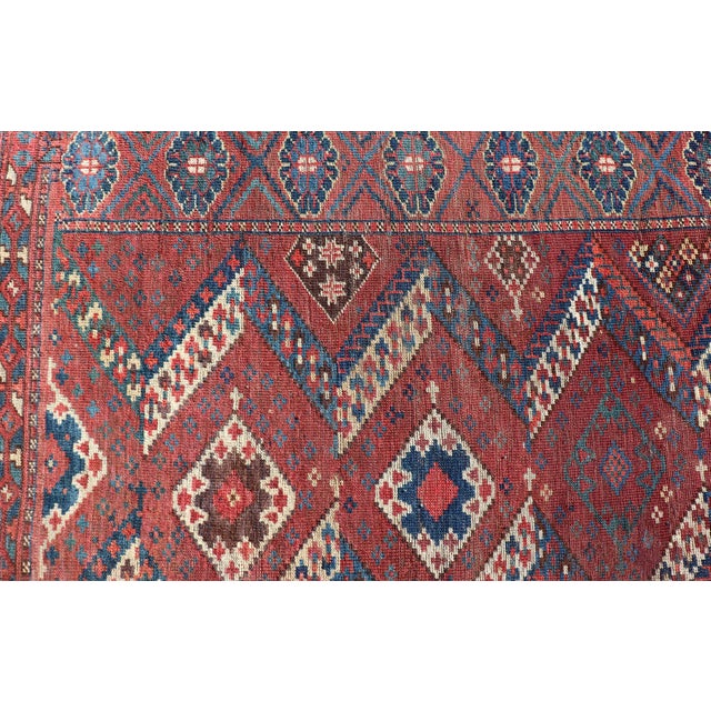 Antique Turkestan Beshir Rug With Deep Red Field and Repeating Diamond Motifs For Sale - Image 13 of 15