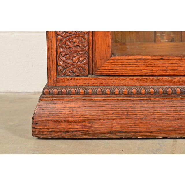 R. J. Horner Style Antique Victorian Carved Oak Triple Bookcase Cabinet, Circa 1880s For Sale - Image 9 of 13