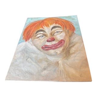 Vintage Expressionist Clown Oil Painting on Canvas, Mid-20th Century For Sale