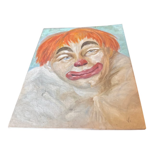 Vintage Expressionist Clown Oil Painting on Canvas, Mid-20th Century For Sale
