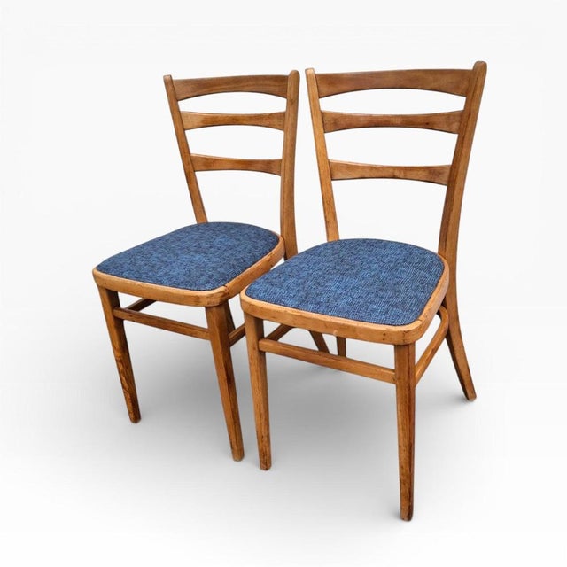 Wood Beech Dining Chairs with Upholstered Seats, Set of 2 For Sale - Image 7 of 8
