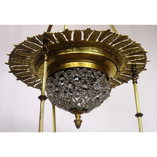 Gold Antique Art Nouveau French Brass and Crystal Chandelier, 1890s For Sale - Image 8 of 13