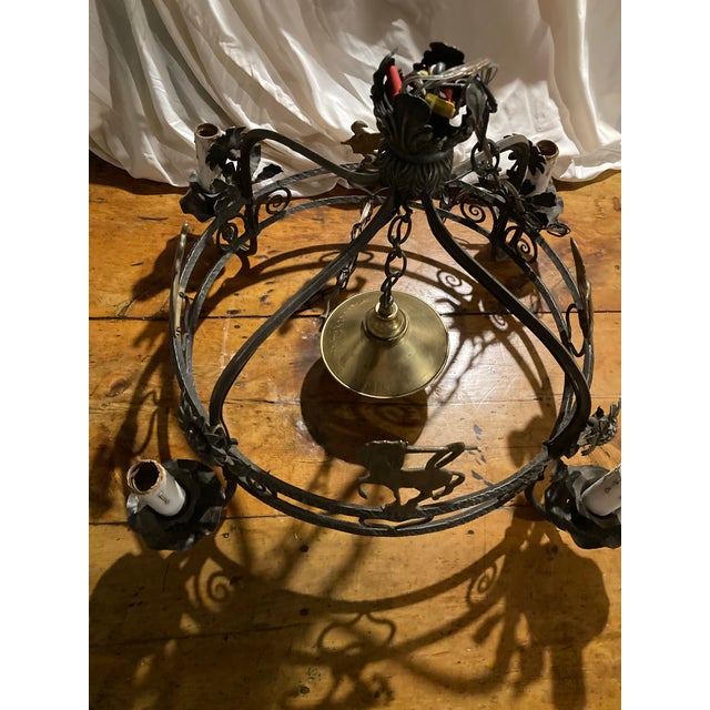 Early 20th Century European French/English Country Style Iron Chandelier With Brass Animals For Sale - Image 11 of 12