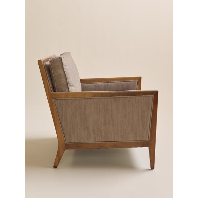 Mid-Century Modern The Vintage Mid Century Walnut Lounge Chair in Textured Beige Upholstery For Sale - Image 3 of 10