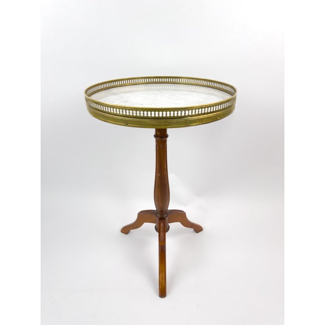 Vintage French Gueridon Side Table With Carrara Marble Top and Brass Gallery For Sale - Image 11 of 12